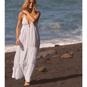 ZARA embroidered gauze midi dress white XL